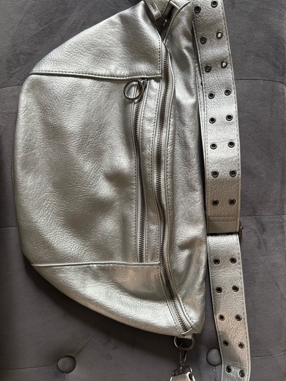 Metallic Silver Women’s  Crossbody Vegan Leather